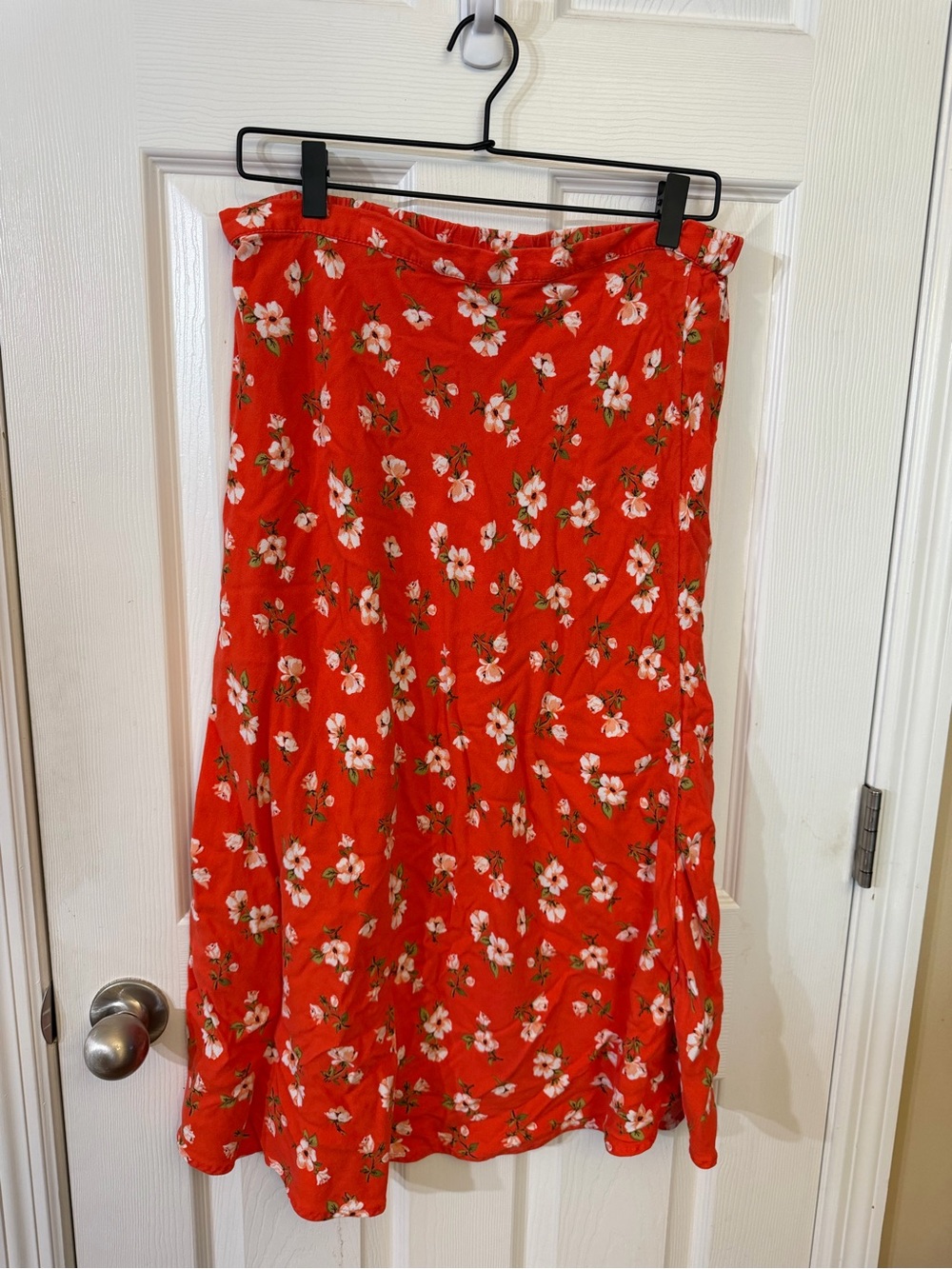 Old Navy Red Floral Midi Skirt